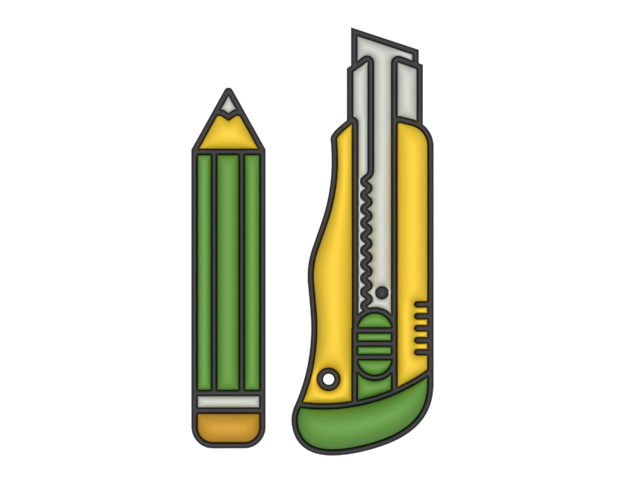 3d pencil and knife icon on transparent background png