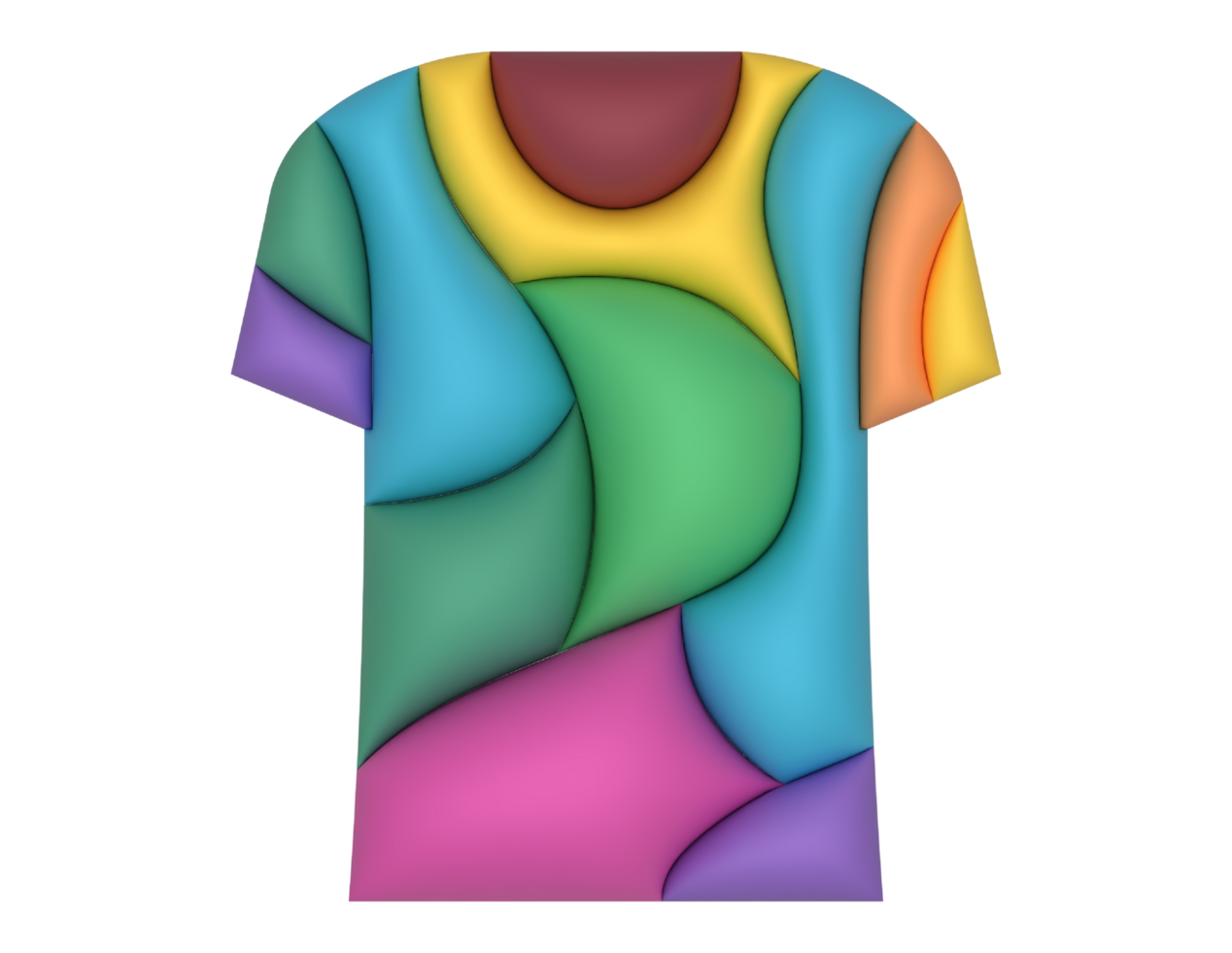 3d colorful t - shirt with a geometric design on a transparent background png