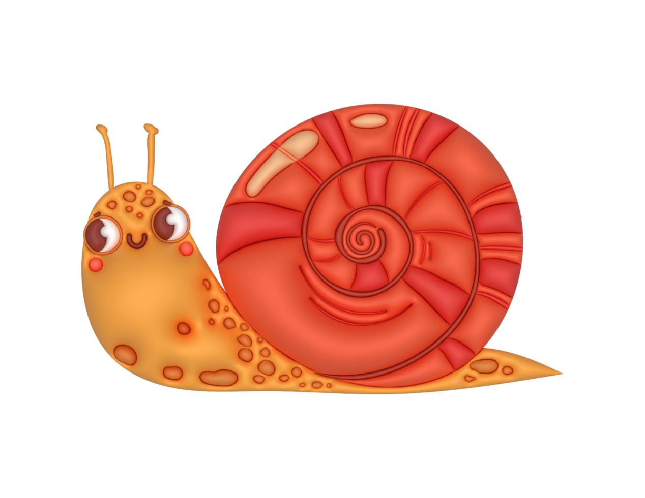 3d cartoon snail with a red shell on a transparent background png