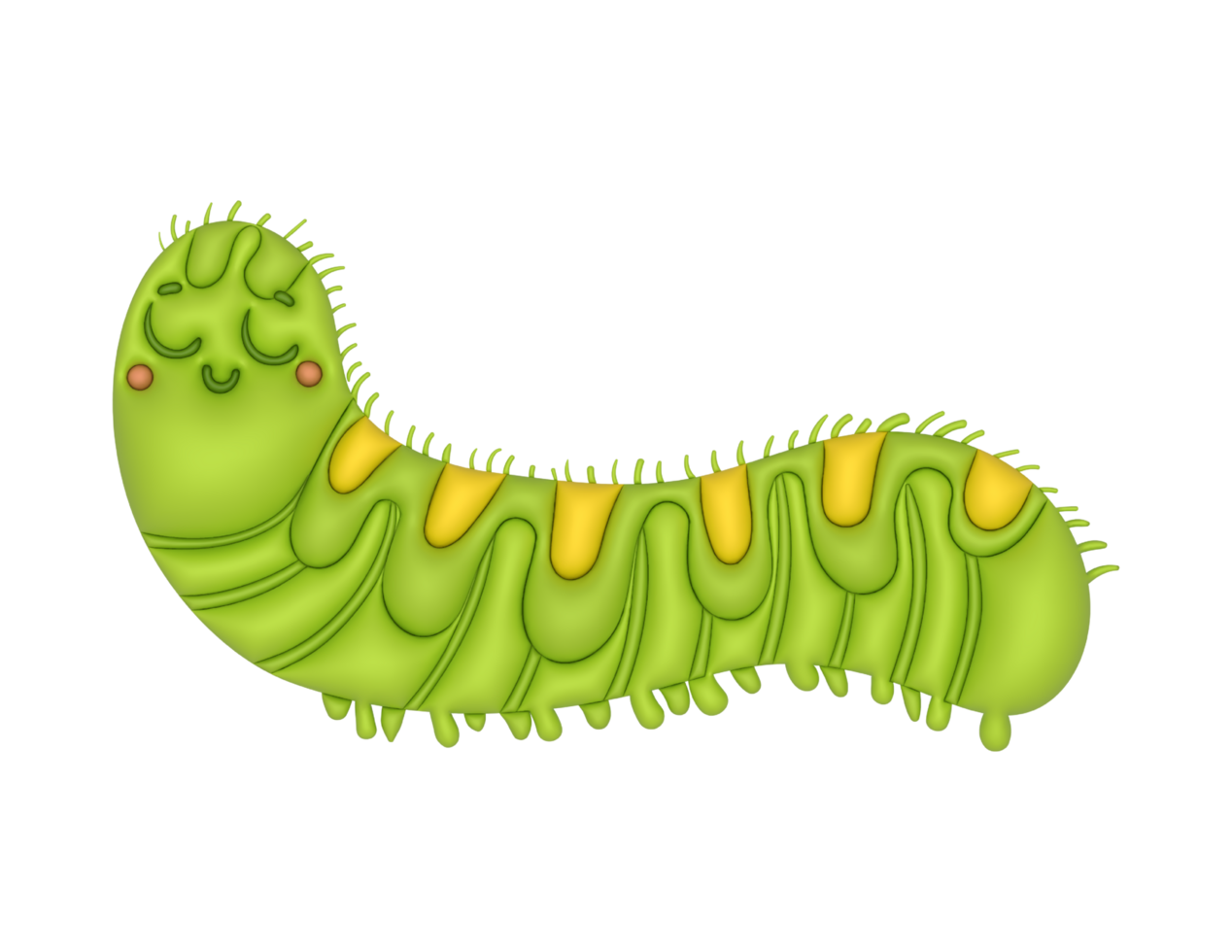 3d cartoon caterpillar with a big mouth and a big head png