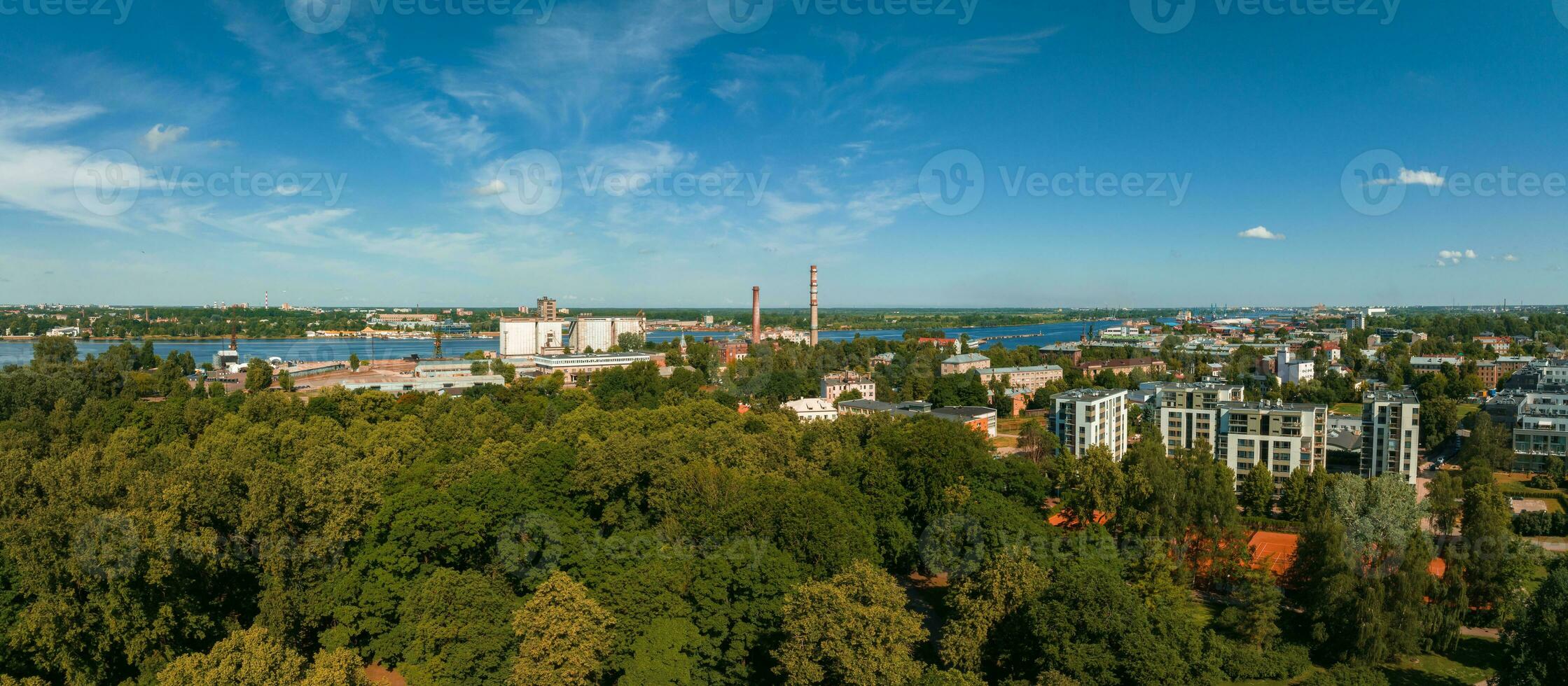 Summer sunset in Riga, Latvia. Aerial view of Riga, the capital of Latvia at sunset. photo