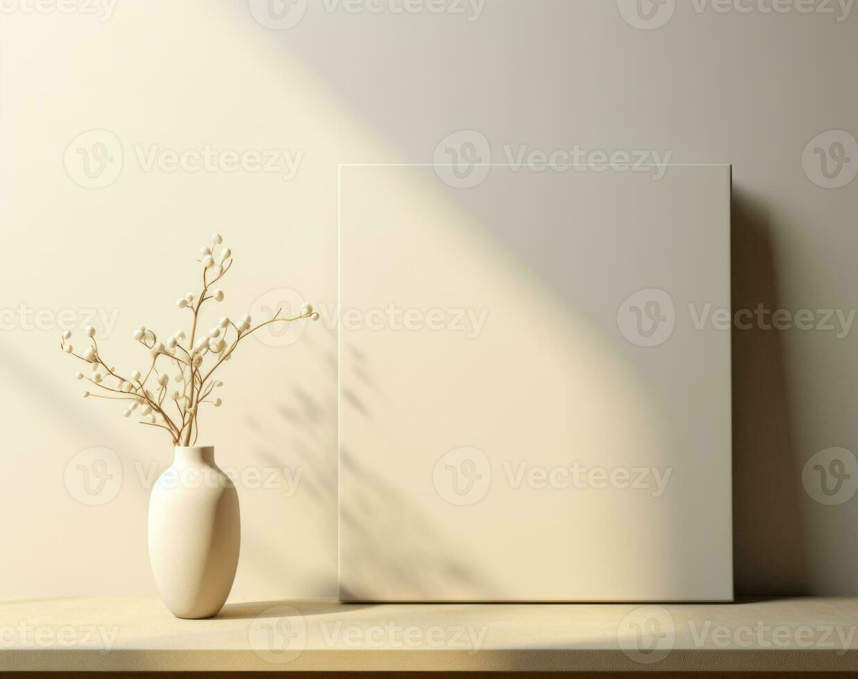 three dimensional mockup of a desk with plants and vase AI Generated photo