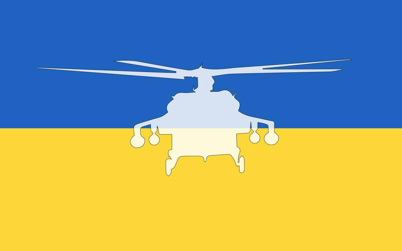 Military helicopter over Ukrainian flag vector