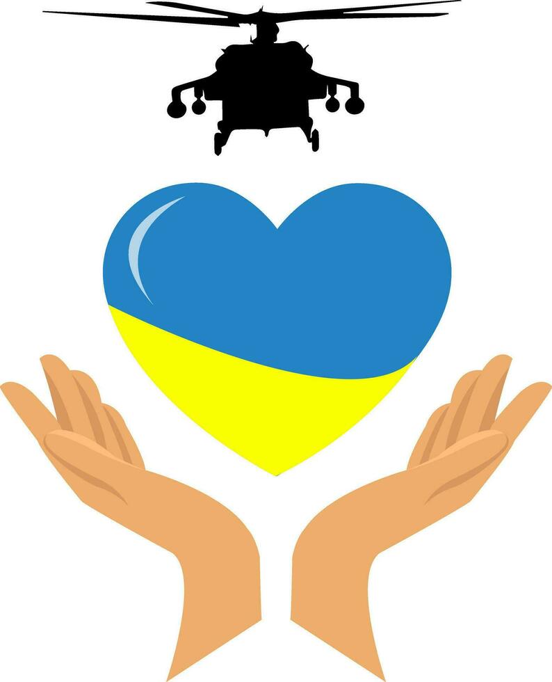 Heart shape with Ukrainian flag, hands and helicopter vector