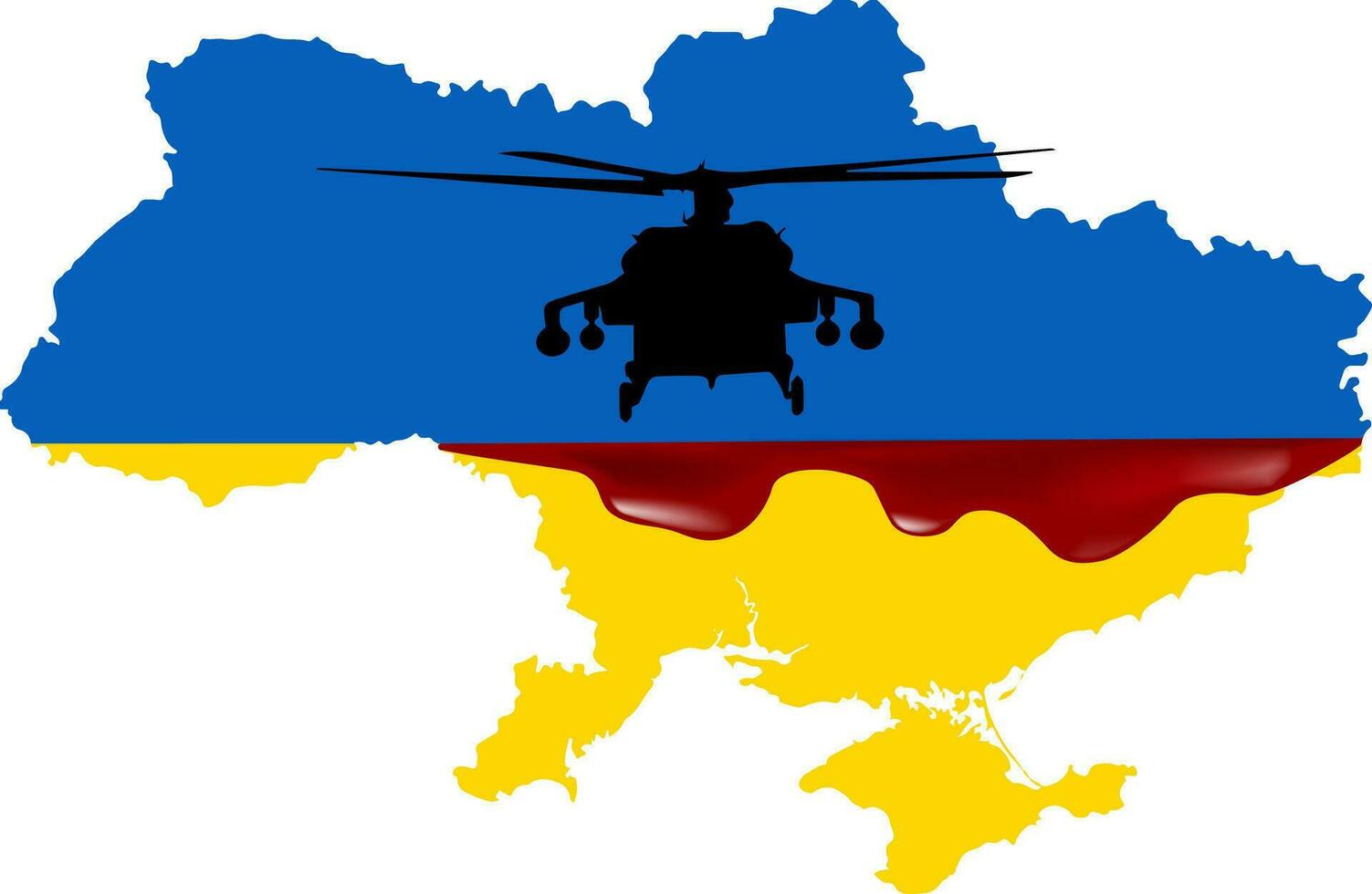 Map of Ukraine with a military helicopter and Ukrainian flag background vector