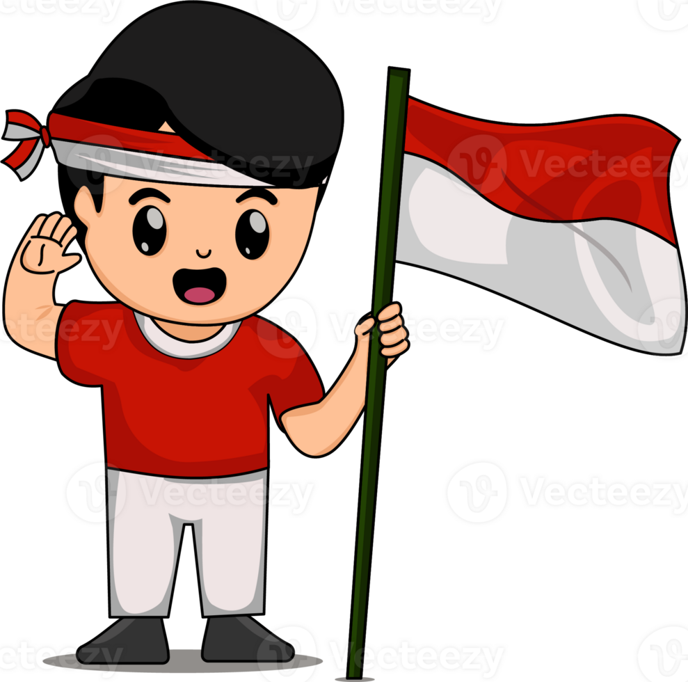 cute boy holding indonesian flag. independence day of indonesia png