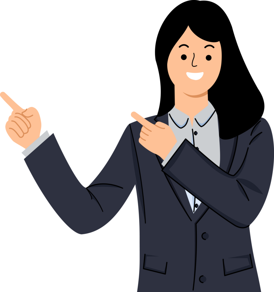 business woman pointing upper left corner png