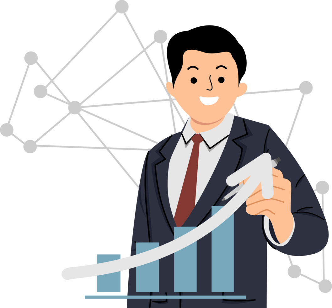 global business growth analyst and asset investment chart business and finance up arrow holographic on virtual screen png