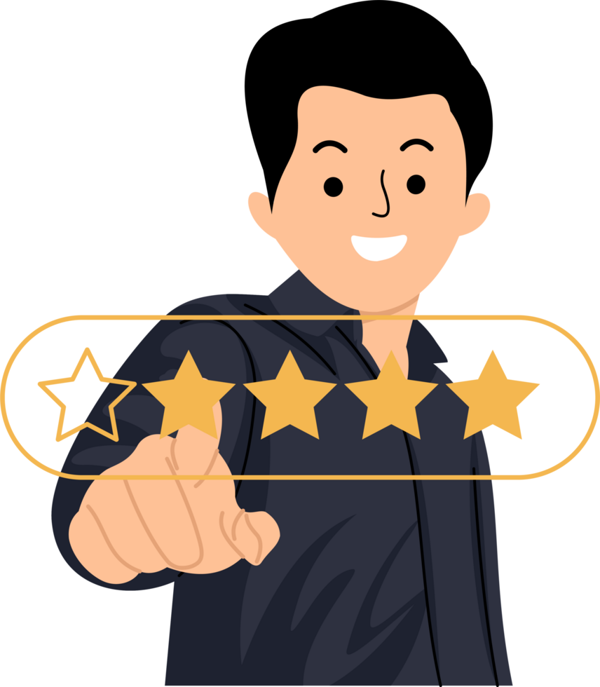 man give star rating to service excellent on mobile phone application for satisfaction feedback survey png