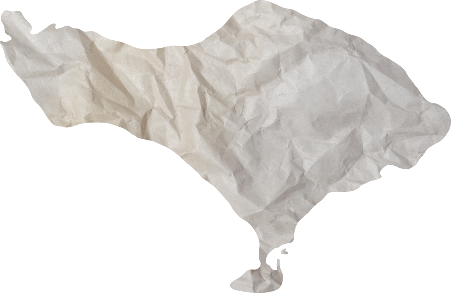 Bali island map paper texture cut out on white background. png