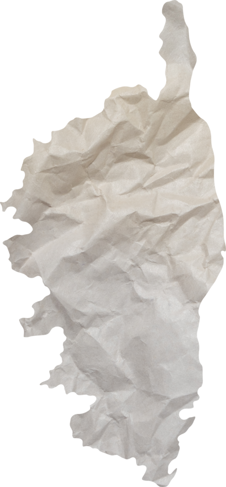 Corsica island map paper texture cut out on white background. png