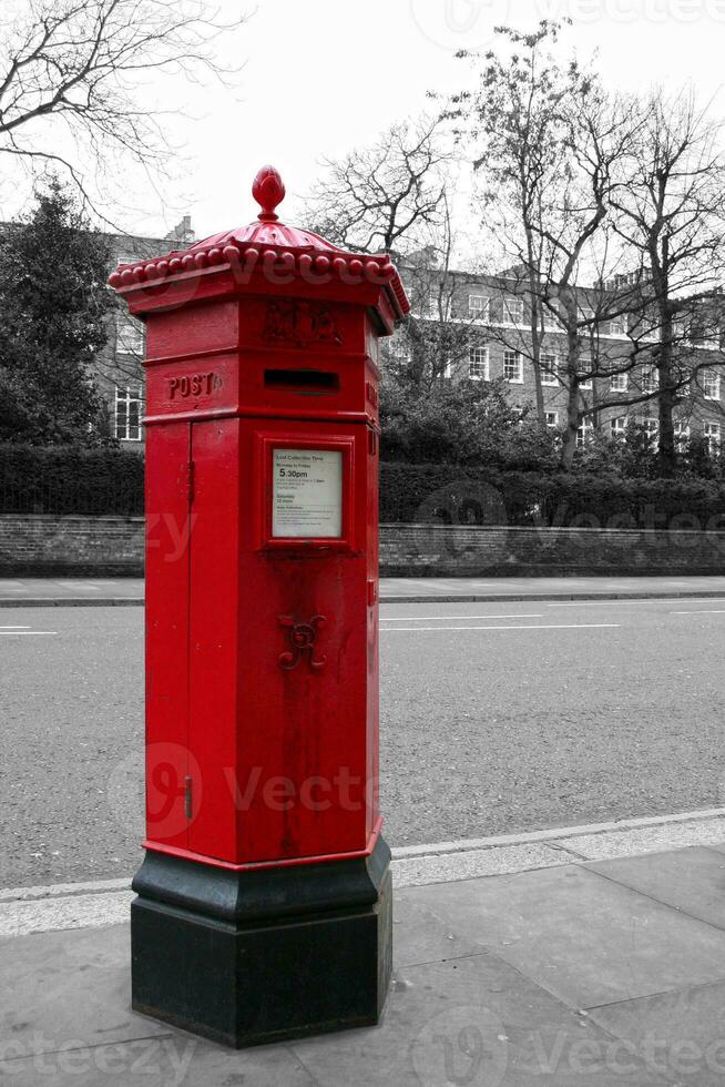 Color isolated Victorian hexagonal red post box of the Penfold type in London photo