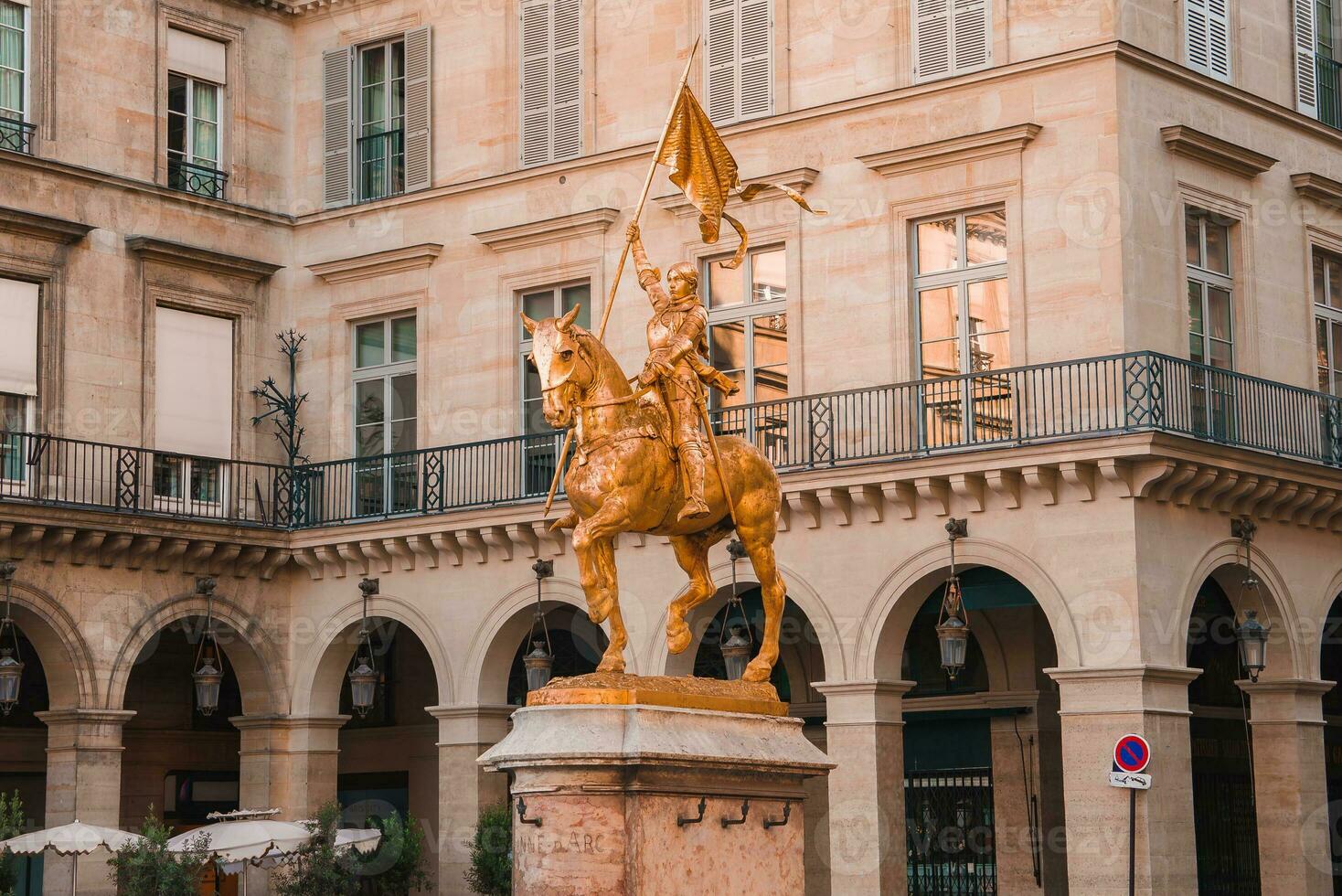 Golden Equestrian Statue of Jeanne dArc in Paris. photo