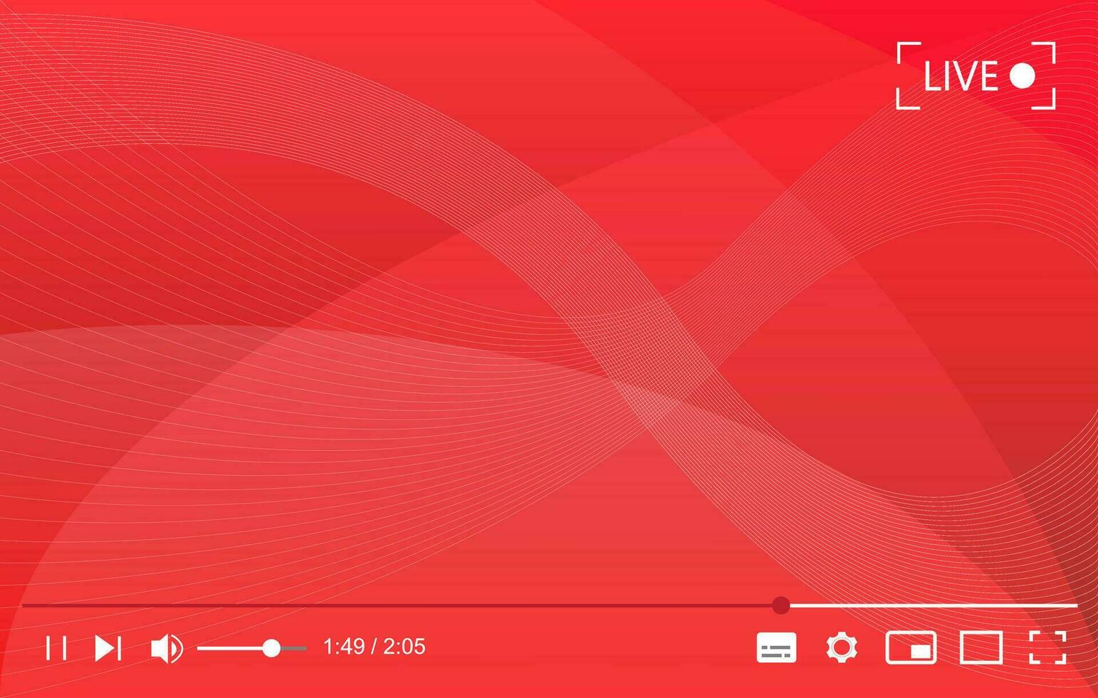 Multimedia video player with blue wavy background, live streaming cover, vector illustration