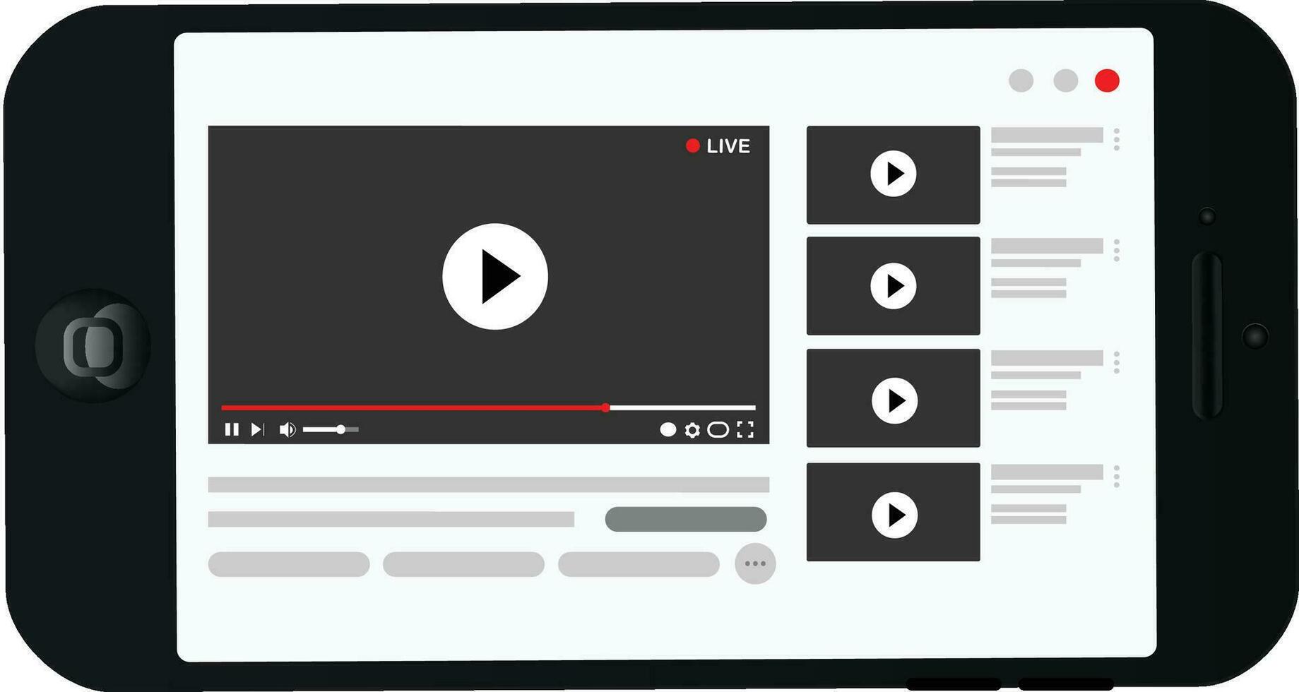 Video streaming service on a smartphone display vector illustration, broadcasting multimedia video player pictogram