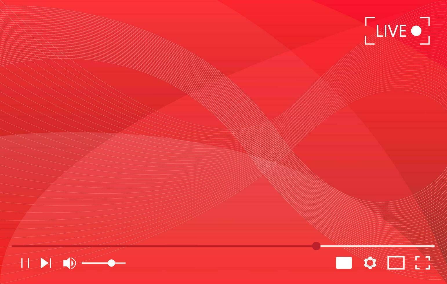 Multimedia video player with red wavy background, live streaming cover, vector illustration