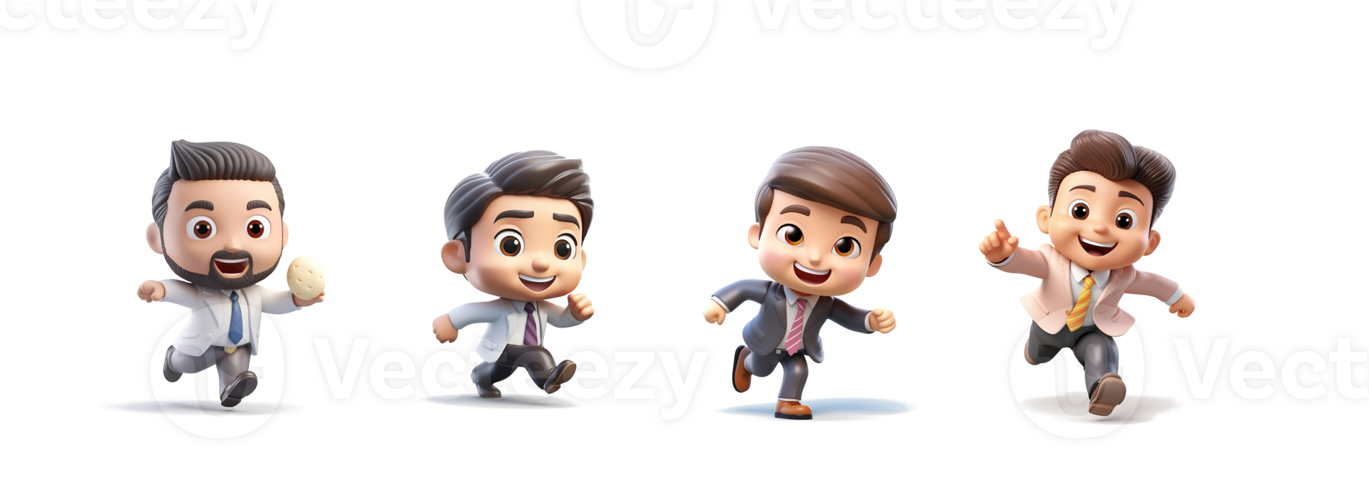 Businessman cartoon character running smiling and cute on transparent background, work enthusiasm concept. png