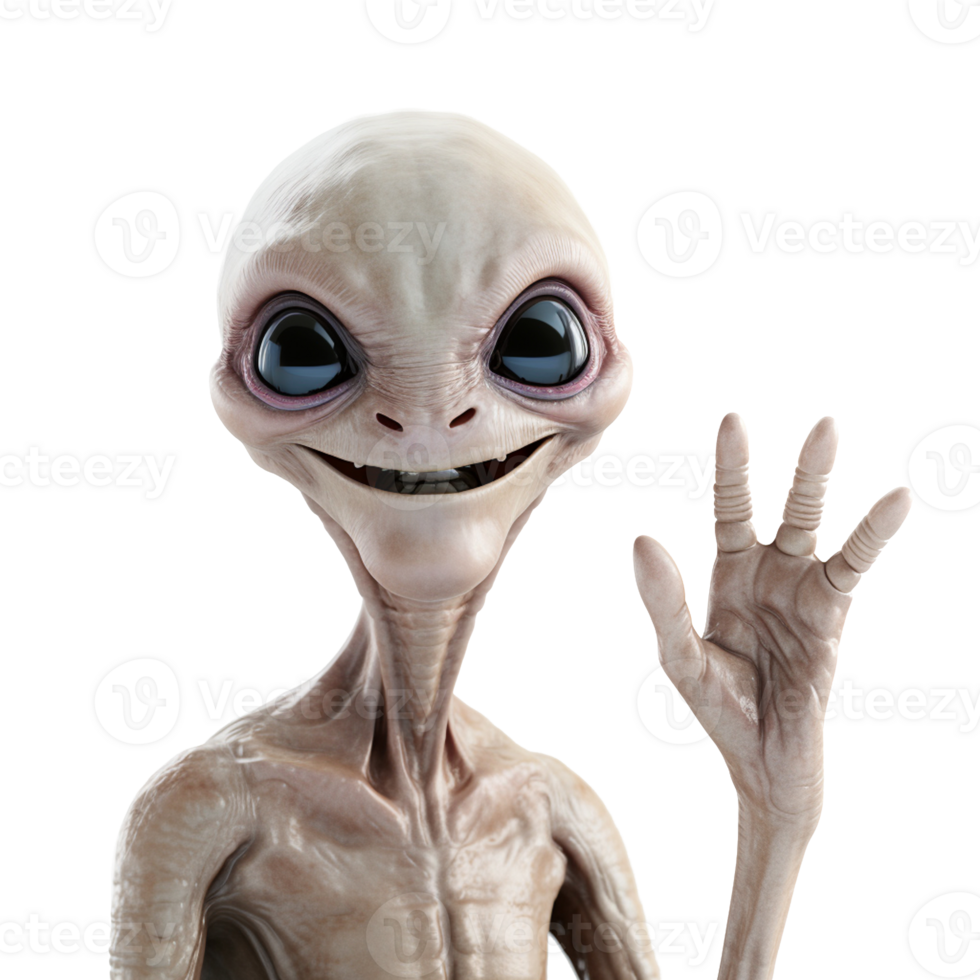 Aliens arrival concept, aliens are smiling and waving greeting on transparent background. png