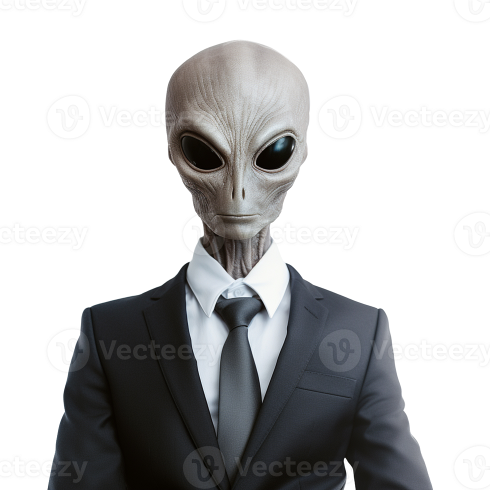 Alien in businessman suit on transparent background png