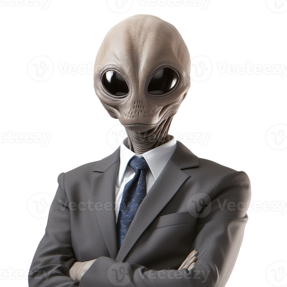 Alien in businessman suit on transparent background png