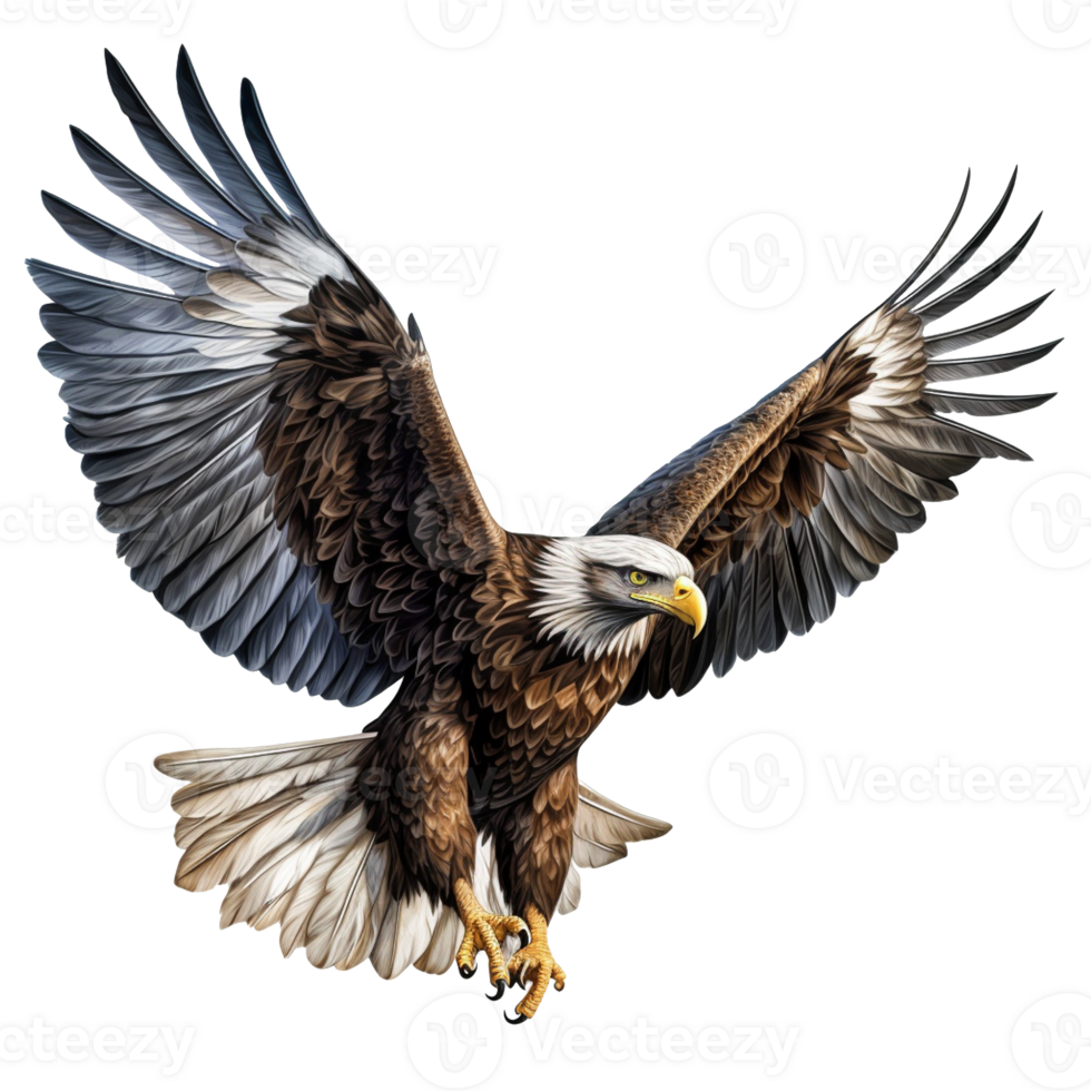 American Eagle is flying gracefully on a transparent background. png