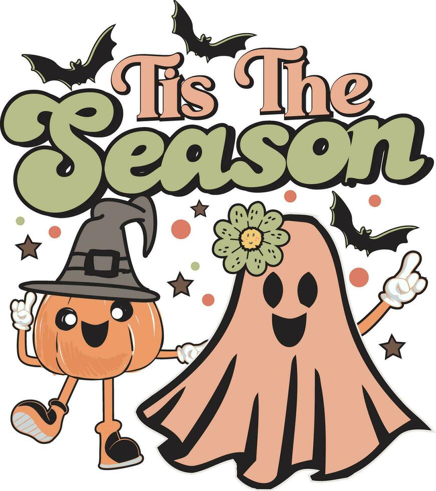 Tis The Season Spooky Season Retro Halloween T Shirt Design vector