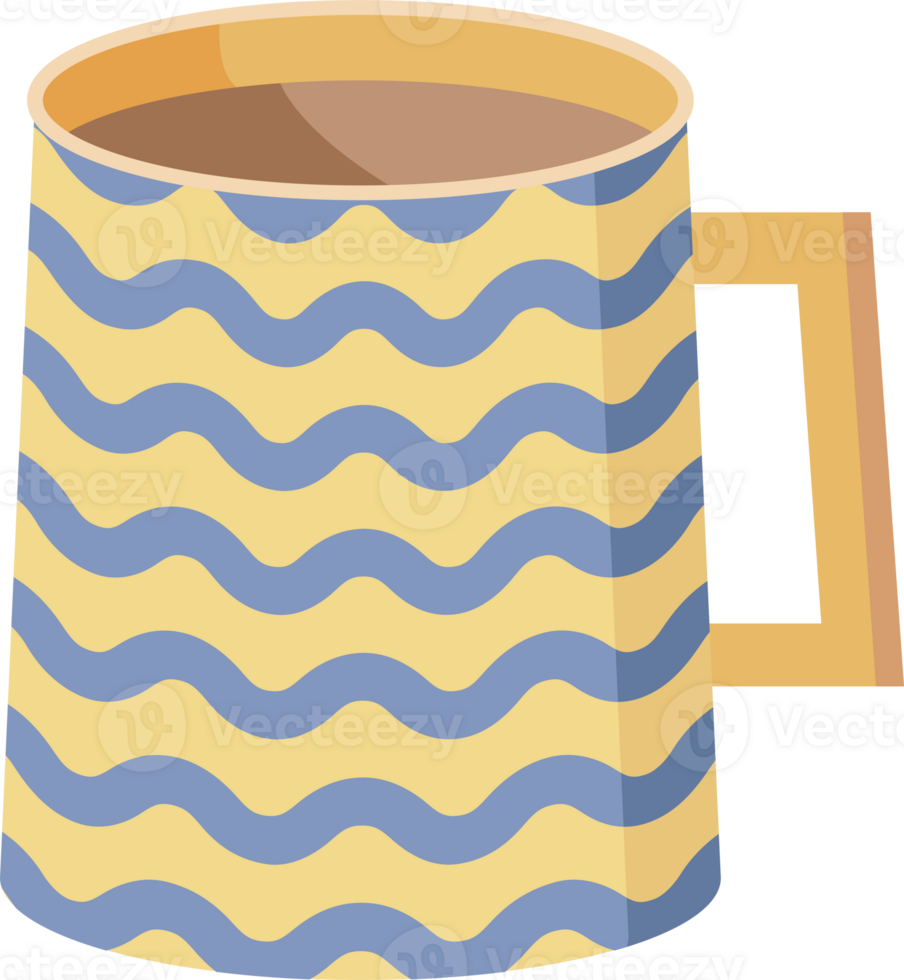 decorative  colorful mug design illustration. Mug with hot drink. PNG with transparent background.