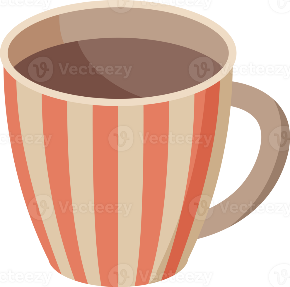 decorative  colorful mug design illustration. Mug with hot drink. PNG with transparent background.