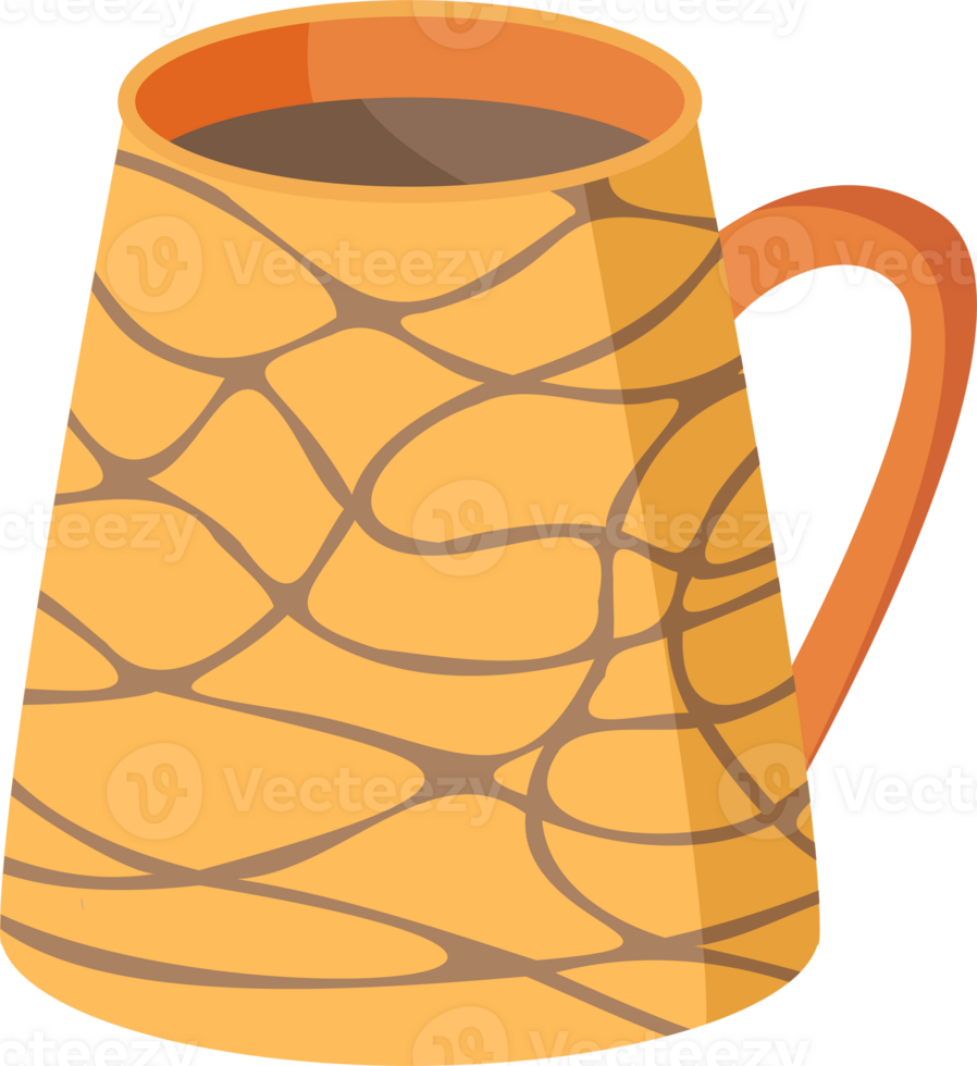 decorative  colorful mug design illustration. Mug with hot drink. PNG with transparent background.