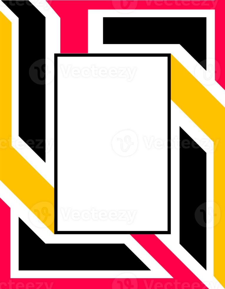 Modern PNG frame for text, images, heading, pictures and for other graphic design projects. Abstract  PNG geometric futuristic frame with black, red, and yellow colors. Empty frame, copy space.