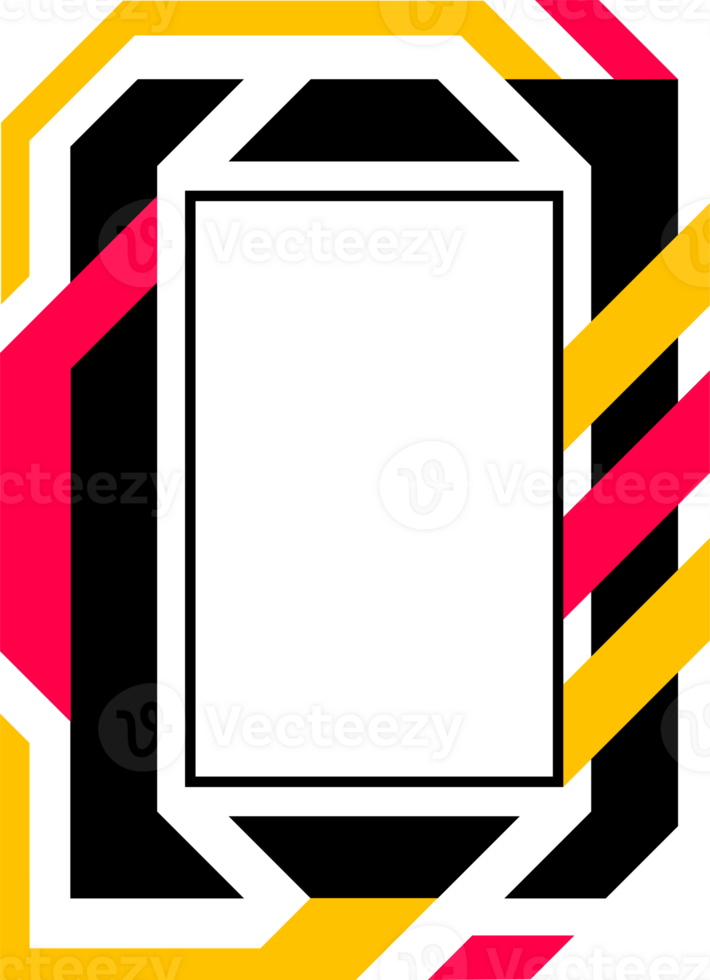 Modern PNG frame for text, images, heading, pictures and for other graphic design projects. Abstract  PNG geometric futuristic frame with black, red, and yellow colors. Empty frame, copy space.