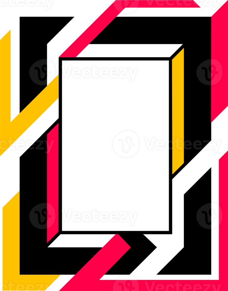Modern PNG frame for text, images, heading, pictures and for other graphic design projects. Abstract  PNG geometric futuristic frame with black, red, and yellow colors. Empty frame, copy space.