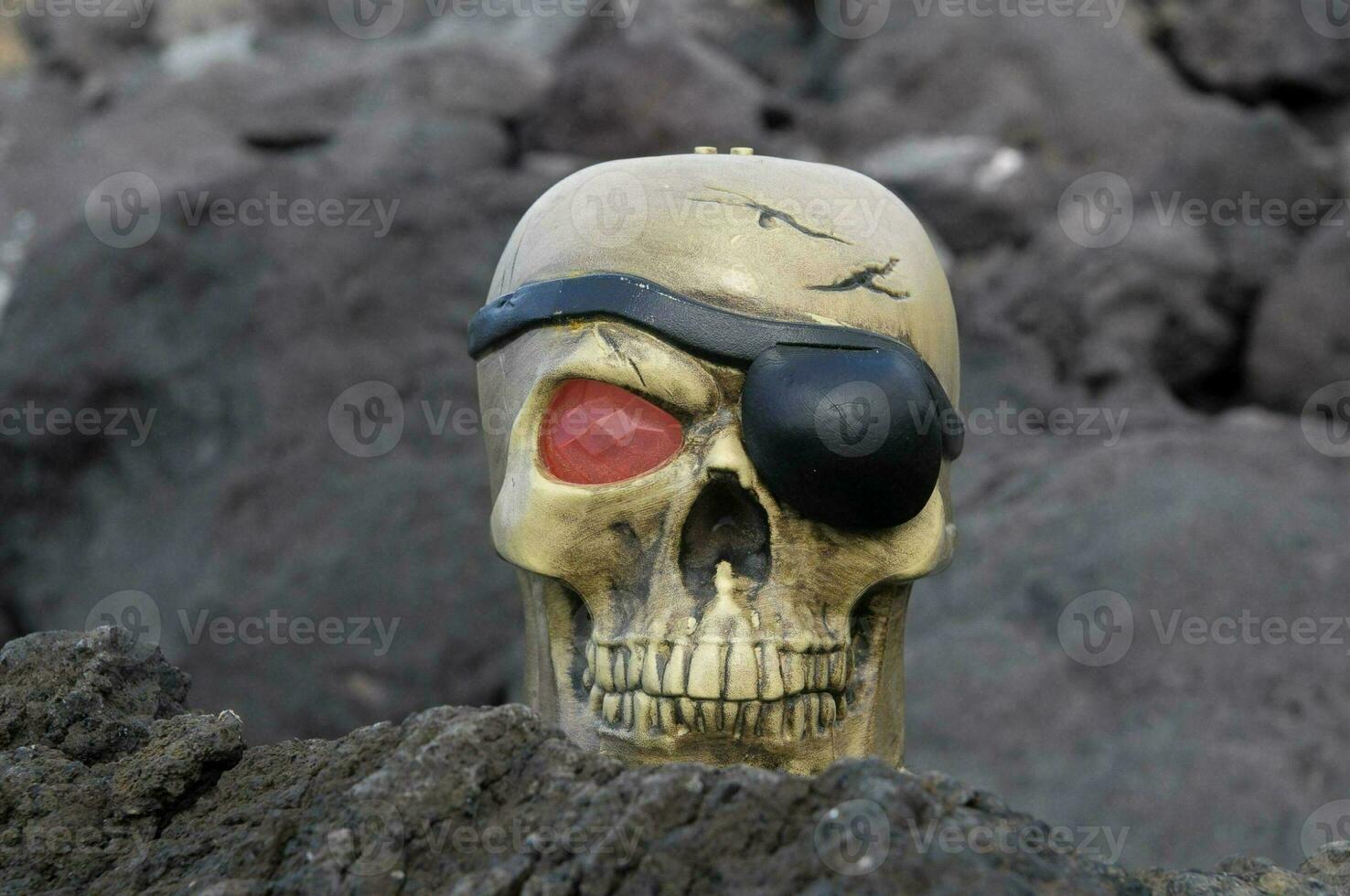 a skull with an eye patch on it photo