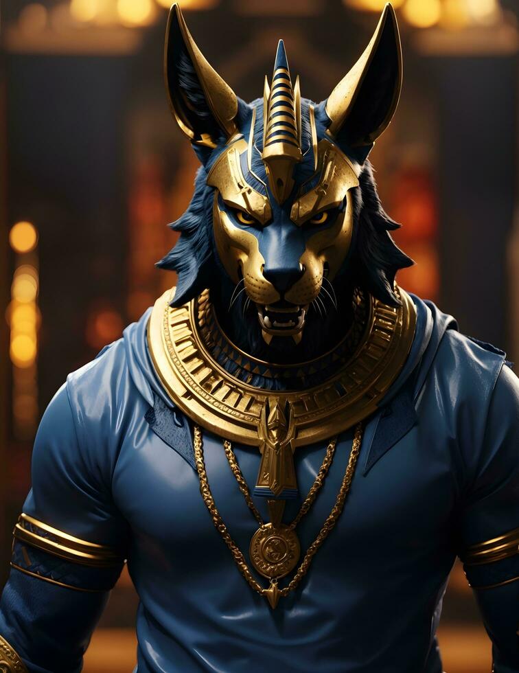 ai generativo Dios anubis, egipcio mitología nft Arte estilo bandera foto