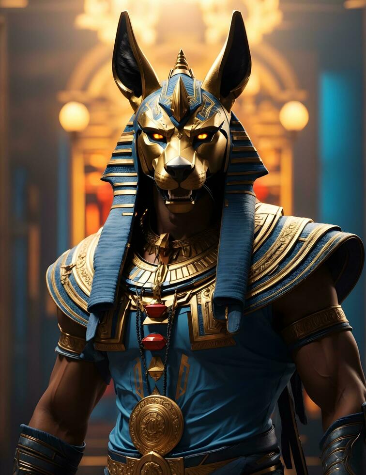 ai generativo Dios anubis, egipcio mitología nft Arte estilo bandera foto