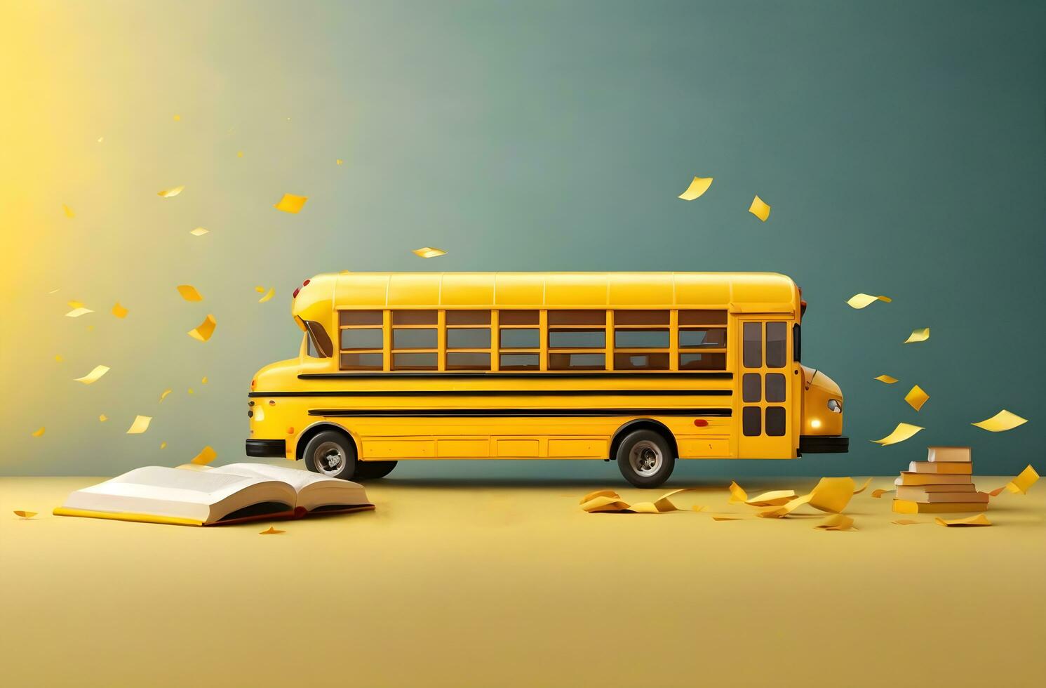 Ai generative yellow school bus illustration, back to school concept photo