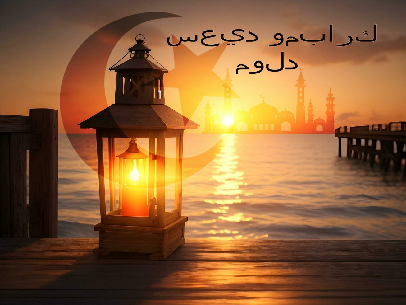 Ai generative Card design for Happy and blessed Mawlid al Nabil, Muslim holiday photo