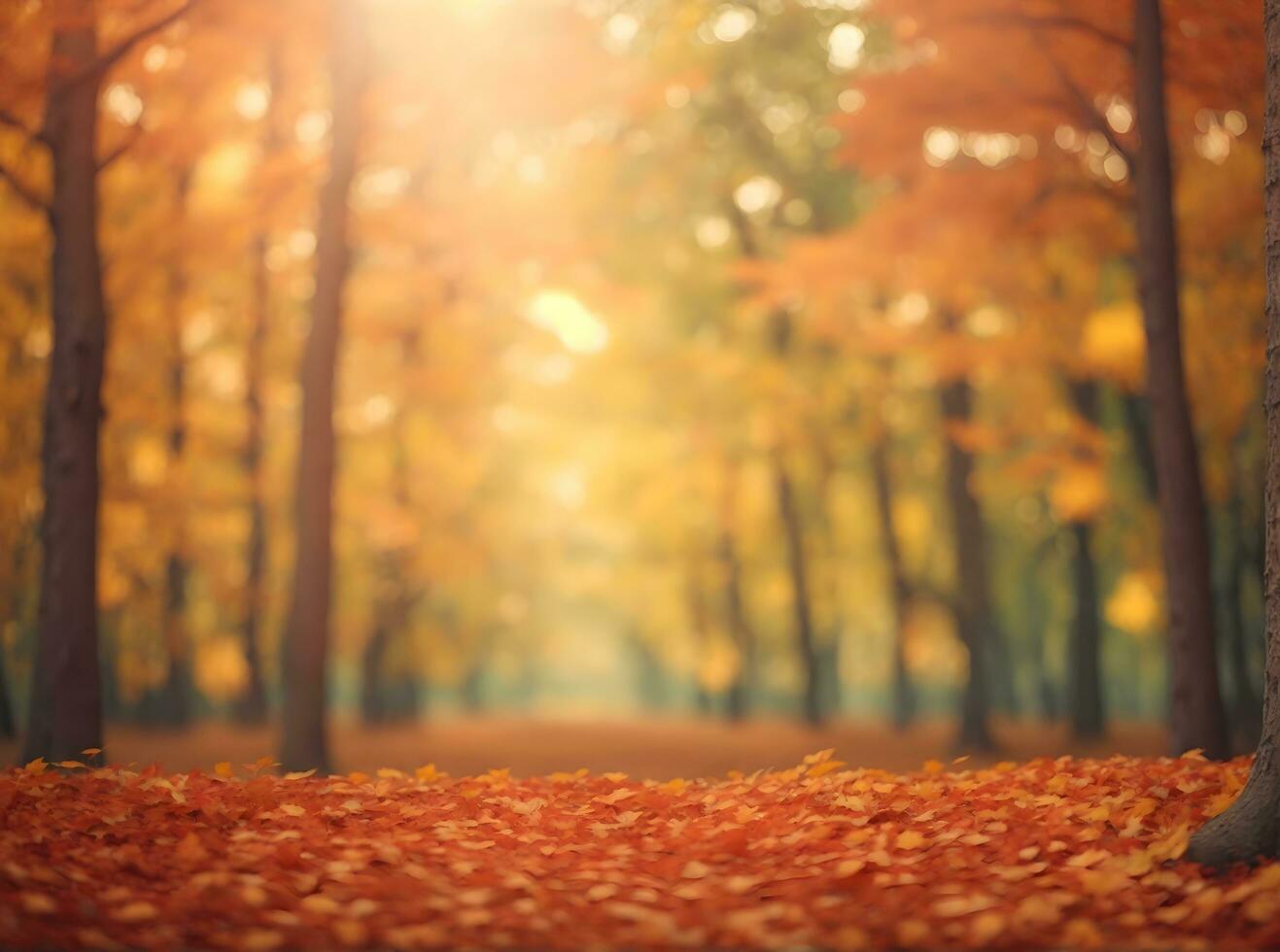 Ai generative autumn seasonal aesthetics background banner design with fall leaves in tr forest photo