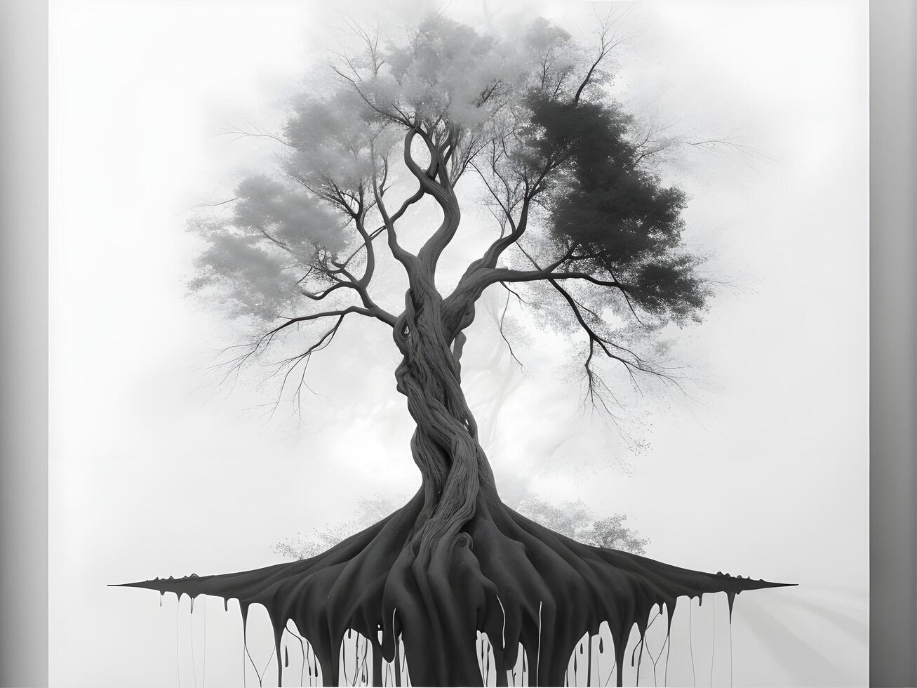 ai generado resumen artístico antecedentes con árbol de vida en negro y blanco foto