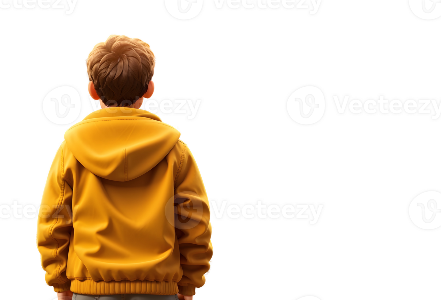 ai generative illustration of boy in yellow jacket isolated on white, transparent background png