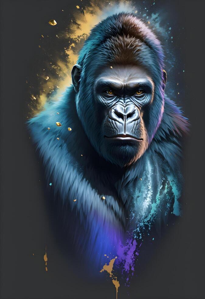 Ai generative Artistic gorilla portrait, splash art style photo