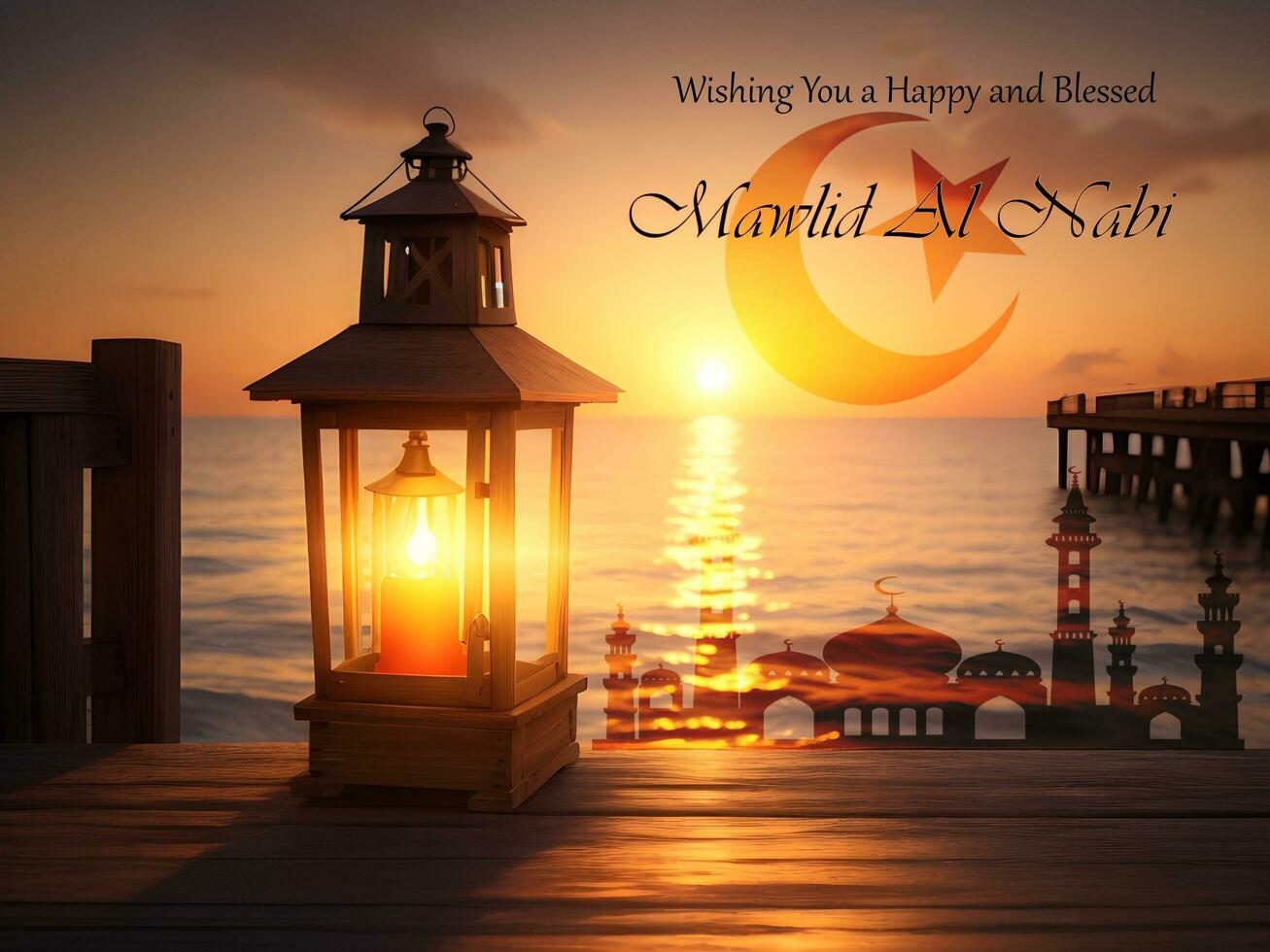 Ai generative Card design for Happy and blessed Mawlid al Nabil, Muslim holiday photo