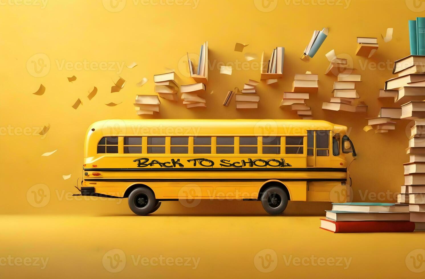 Ai generative yellow school bus, back to school concept, banner design photo