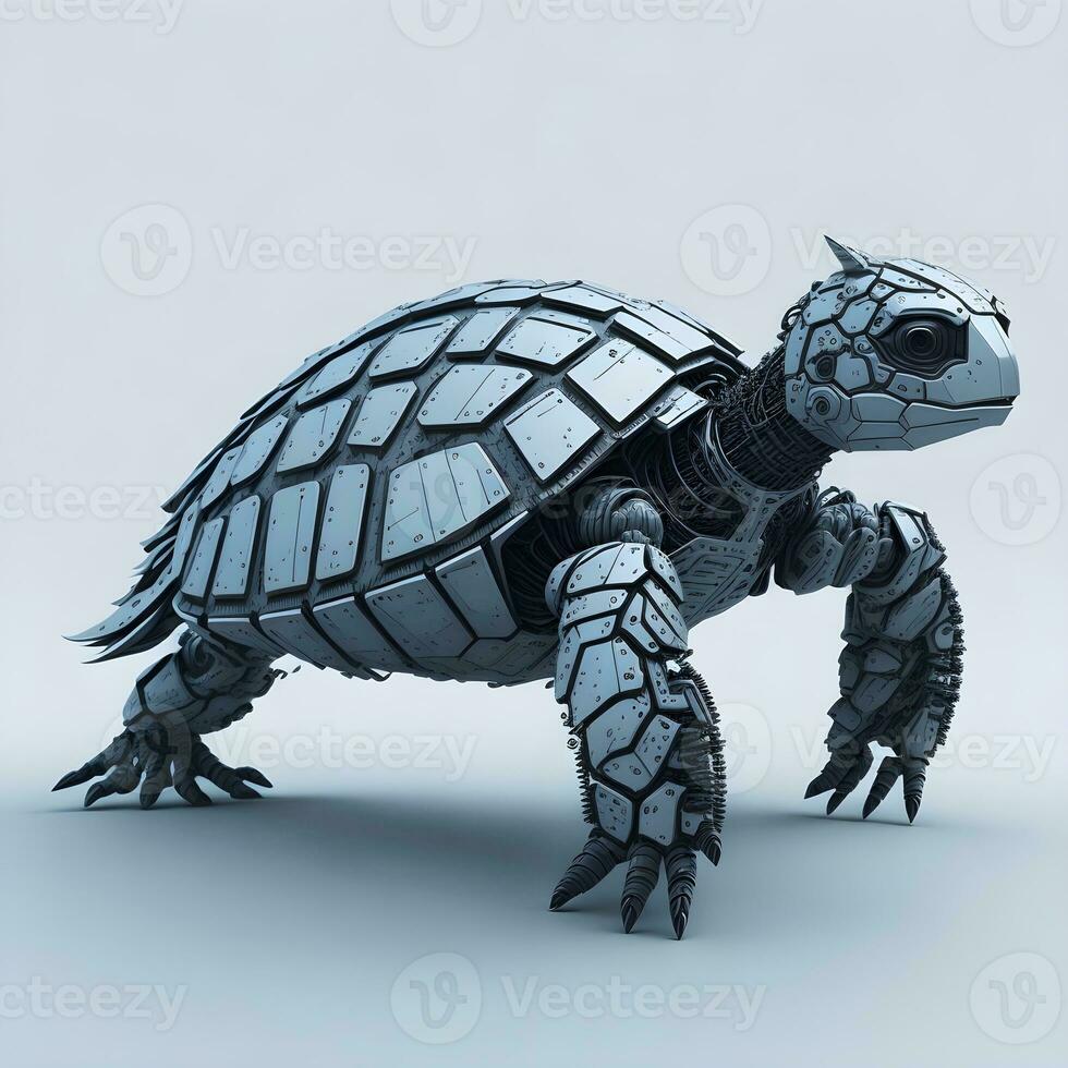 Ai generative Robotic turtle made from Iron parts on white background photo