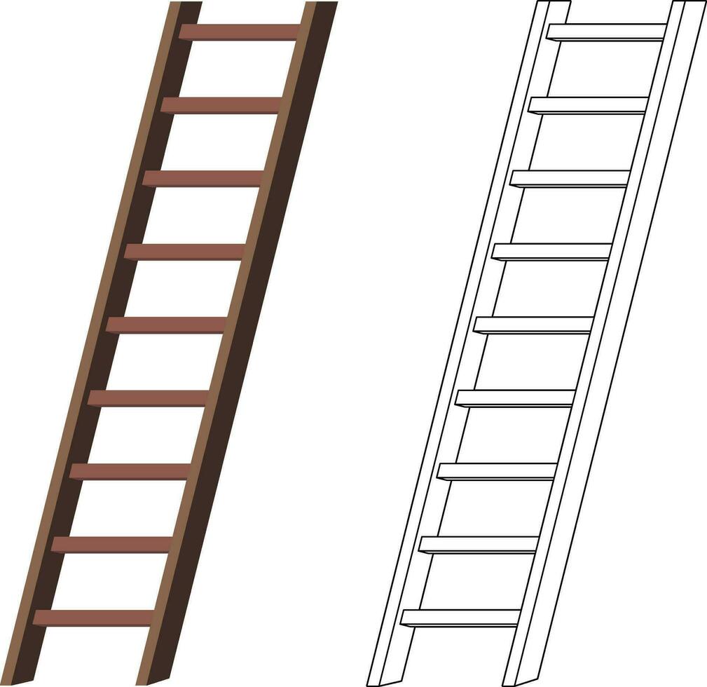 3d ladder vector illustration, ladder flat style colored and black and white line artwork stock vector image