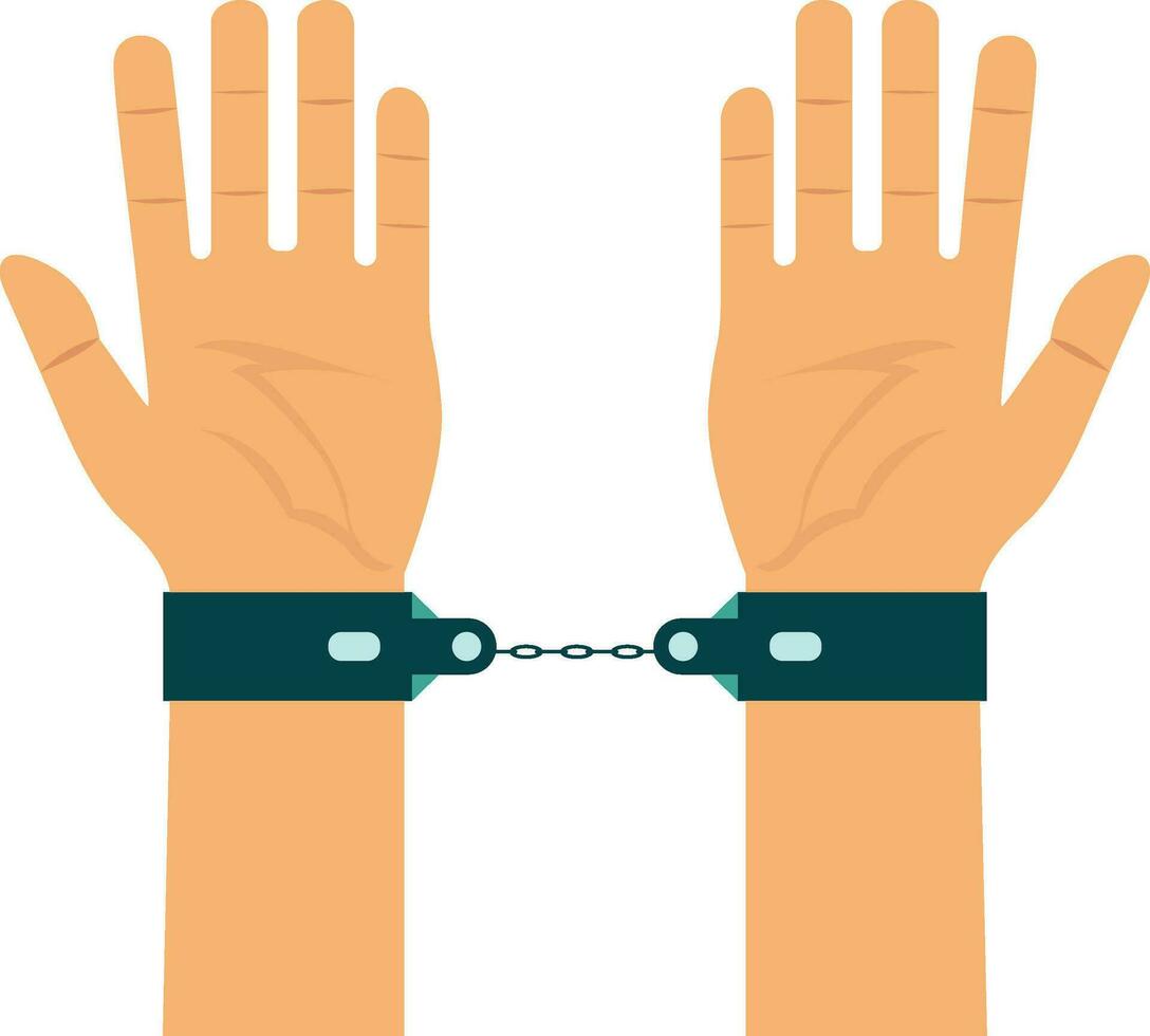 Hands in handcuffs flat style vector illustration, Hands tied together with handcuffs stock vector image