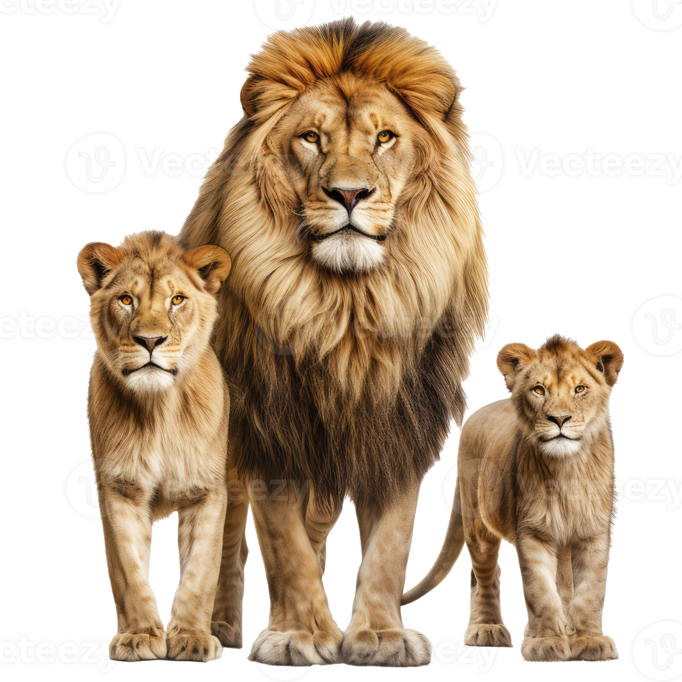 Lion famille isolé sur transparent Contexte . ai généré png