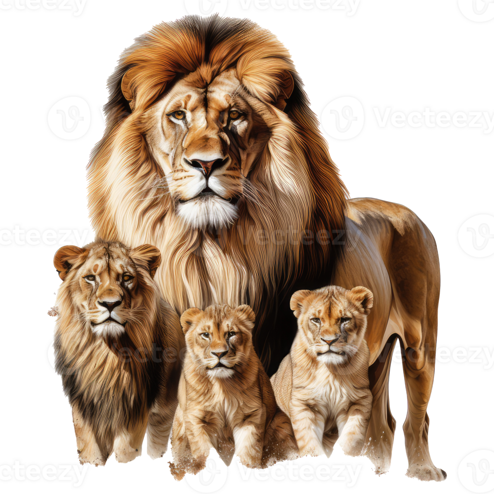 Lion family isolated on transparent background . AI Generated png