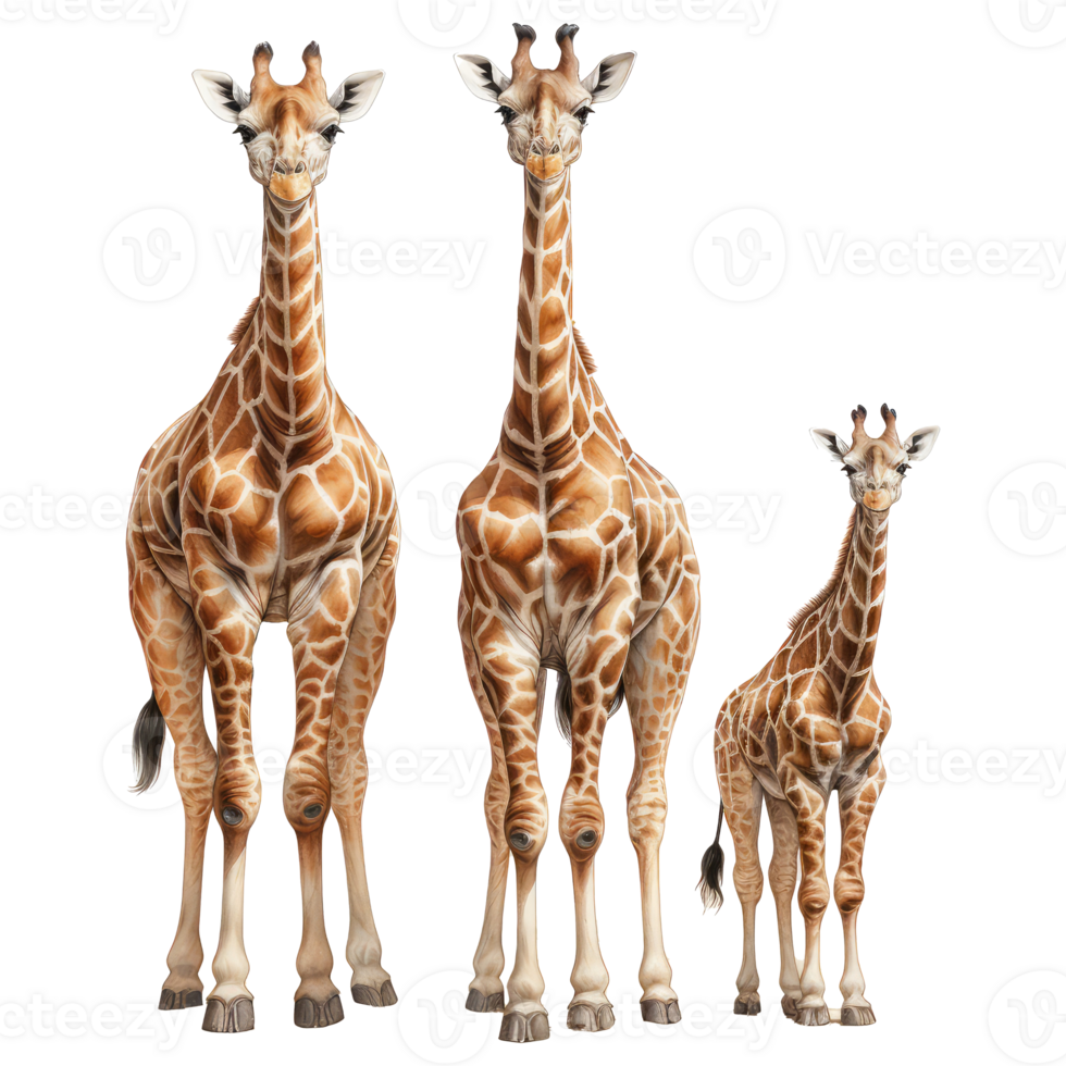 Giraffe family isolated on transparent background . AI Generated png