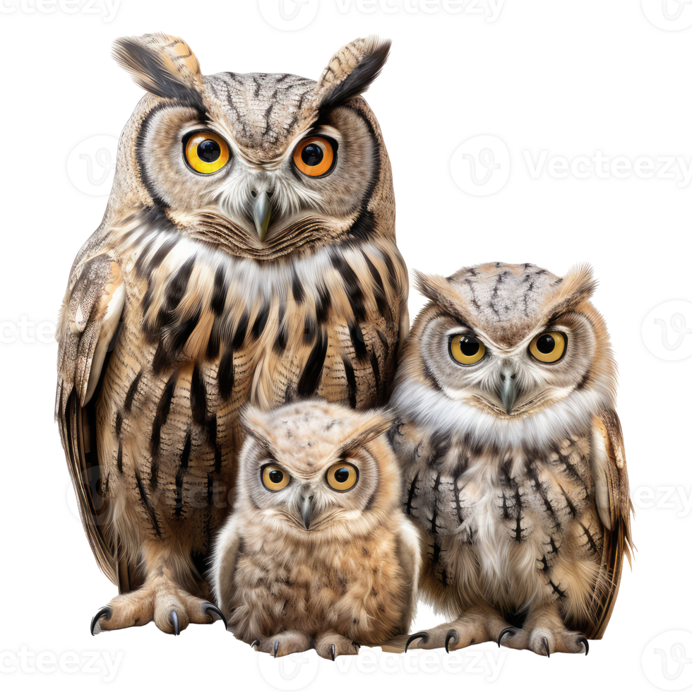 Owl family isolated on transparent background . AI Generated png